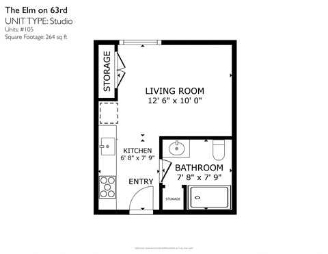 Floor plan for studio, 1 bath, 294 sqft